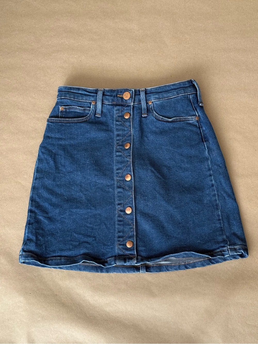 Lee Dark Blue Button-Front Denim Mini Skirt